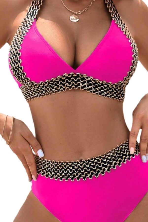 Womens Solid High Waist Bikini Padded No Underwire Swimsuit