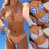 Print Tie Strap Bikini Womens Vacation Swimwear