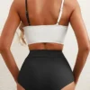 Women's Color Block Cropped Bikini Top Open Back Padded Wireless