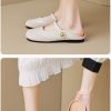 Womens Vintage Closed Toe Mules Flat Slip-On Summer Microfiber Rubber Shoes