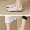 Womens Vintage Closed Toe Mules Flat Slip-On Summer Microfiber Rubber Shoes