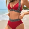 Womens Solid High Waist Bikini Padded No Underwire Swimsuit