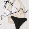 Womens Printed Triangle Bikini Tie Strap Padded Wireless Swimwear
