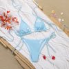 Womens Solid Embroidered Flower Sexy Tie Side Bikini Padded Quick Dry
