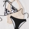 Womens Printed Triangle Bikini Tie Strap Padded Wireless Swimwear