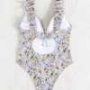 Plus Size Women's Floral One Piece Swimsuit Deep V Ruffle Open Back Tie Padded No Underwire