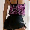 Womens Floral Print Bikini Ruffled Top Drawstring Boyshorts with Chest Pads