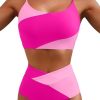 Women's Color Block Cropped Bikini Top Open Back Padded Wireless