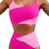 Women's Color Block Cropped Bikini Top Open Back Padded Wireless