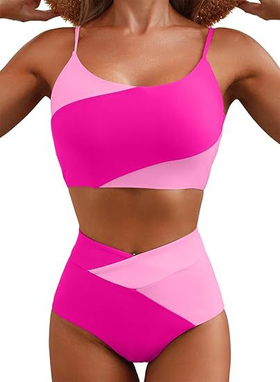 Women's Color Block Cropped Bikini Top Open Back Padded Wireless