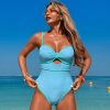 Womens Solid Color One Piece Swimsuit Quick Dry High Elasticity Chest Pad Tight Fit