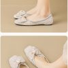 Womens Pointed Toe Rhinestone Bow Slip-On Flats Microfiber Wide Shoes