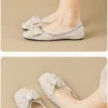 Womens Pointed Toe Rhinestone Bow Slip-On Flats Microfiber Wide Shoes
