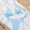 Womens Solid Embroidered Flower Sexy Tie Side Bikini Padded Quick Dry