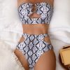 Womens Snake Print Cutout Strapless Bikini Padded No Underwire Swimwear