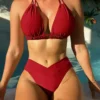 Womens Sporty Solid Color Two Piece Bikini Padded No Underwire Swimwear