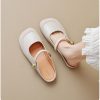 Womens Vintage Closed Toe Mules Flat Slip-On Summer Microfiber Rubber Shoes