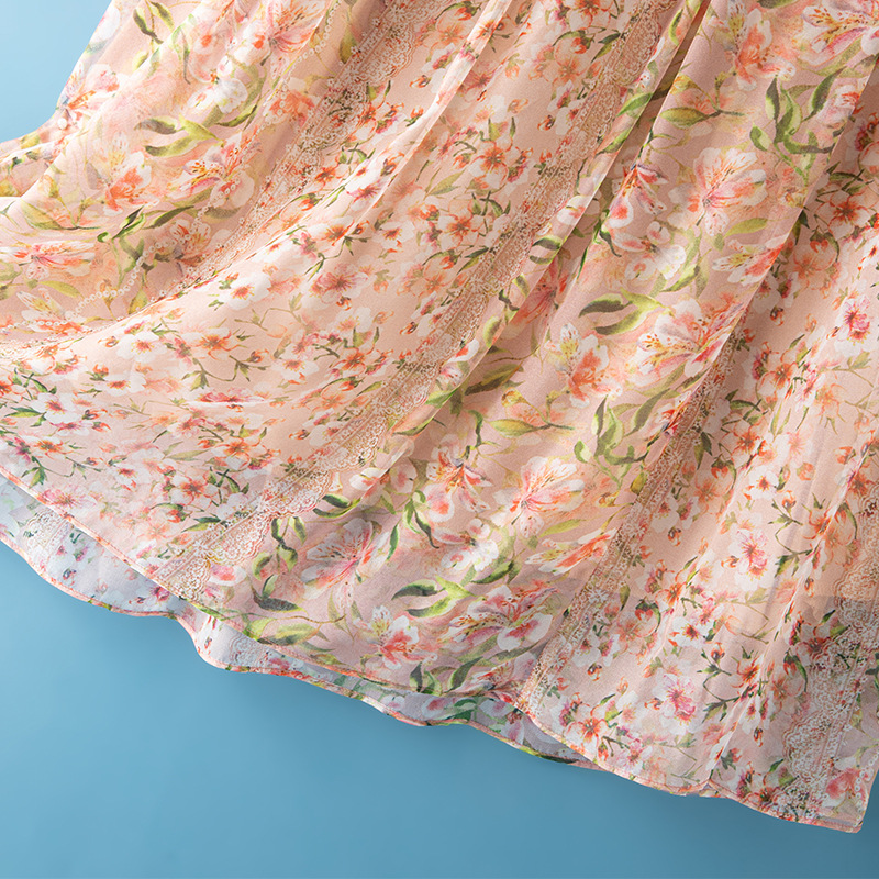 Women's Mulberry Silk Printed A-Line Maxi Skirt Elastic Waist Slimming Elegant