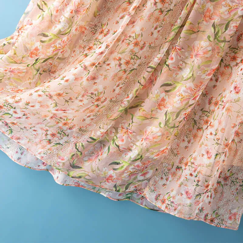 Women's Mulberry Silk Printed A-Line Maxi Skirt Elastic Waist Slimming Elegant