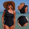 Womens One Shoulder Solid One Piece Swimsuit Nylon Quick Dry High Elastic Padded