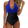 Womens Color Block One Piece Swimsuit Crisscross Padded QuickDry HighElastic