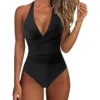 Womens Color Block One Piece Swimsuit Crisscross Padded QuickDry HighElastic