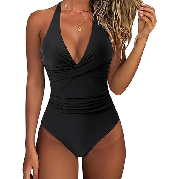 Womens Color Block One Piece Swimsuit Crisscross Padded QuickDry HighElastic
