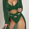 Women's Sheer Mesh Cover Up Bikini Set Sexy Quick Dry High Elastic Long Sleeve