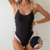 Womens Color Block One Piece Swimsuit Cutout Waist Crisscross Tie Padded