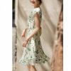 Womens Summer Floral Mulberry Silk Midi Dress V Neck Petal Sleeve High Waist A Line