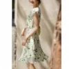 Womens Summer Floral Mulberry Silk Midi Dress V Neck Petal Sleeve High Waist A Line