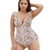 Plus Size Women's Floral One Piece Swimsuit Deep V Ruffle Open Back Tie Padded No Underwire