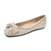 Womens Pointed Toe Rhinestone Bow Slip-On Flats Microfiber Wide Shoes