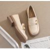 Womens Vintage Loafers Thick Heel Buckle Round Toe Microfiber Shoes