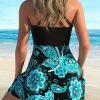 Floral Print Halter Two Piece Swimsuit Chest Pad No Underwire Plus Size Swimwear
