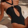 Womens Solid Halter Cutout One Piece Swimsuit Padded Wireless