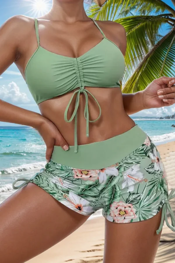 Womens Plus Size Bikini Set Solid Floral Sexy Padded Swimwear