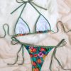 Womens Tropical Floral Tie Side Triangle Bikini With Padding