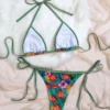 Womens Tropical Floral Tie Side Triangle Bikini With Padding