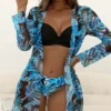 Womens Tight 3Pc Bikini Set Cover Up Padded No Underwire Nylon Swimsuit