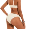 Womens Solid Bikini Wide Straps Pleated Padded Wireless Swimwear