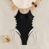 Womens Color Block One Piece Swimsuit Cutout Waist Crisscross Tie Padded