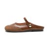 Womens Vintage Closed Toe Mules Flat Slip-On Summer Microfiber Rubber Shoes