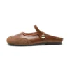 Womens Vintage Closed Toe Mules Flat Slip-On Summer Microfiber Rubber Shoes