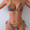 Womens Tropical Floral Tie Side Triangle Bikini With Padding