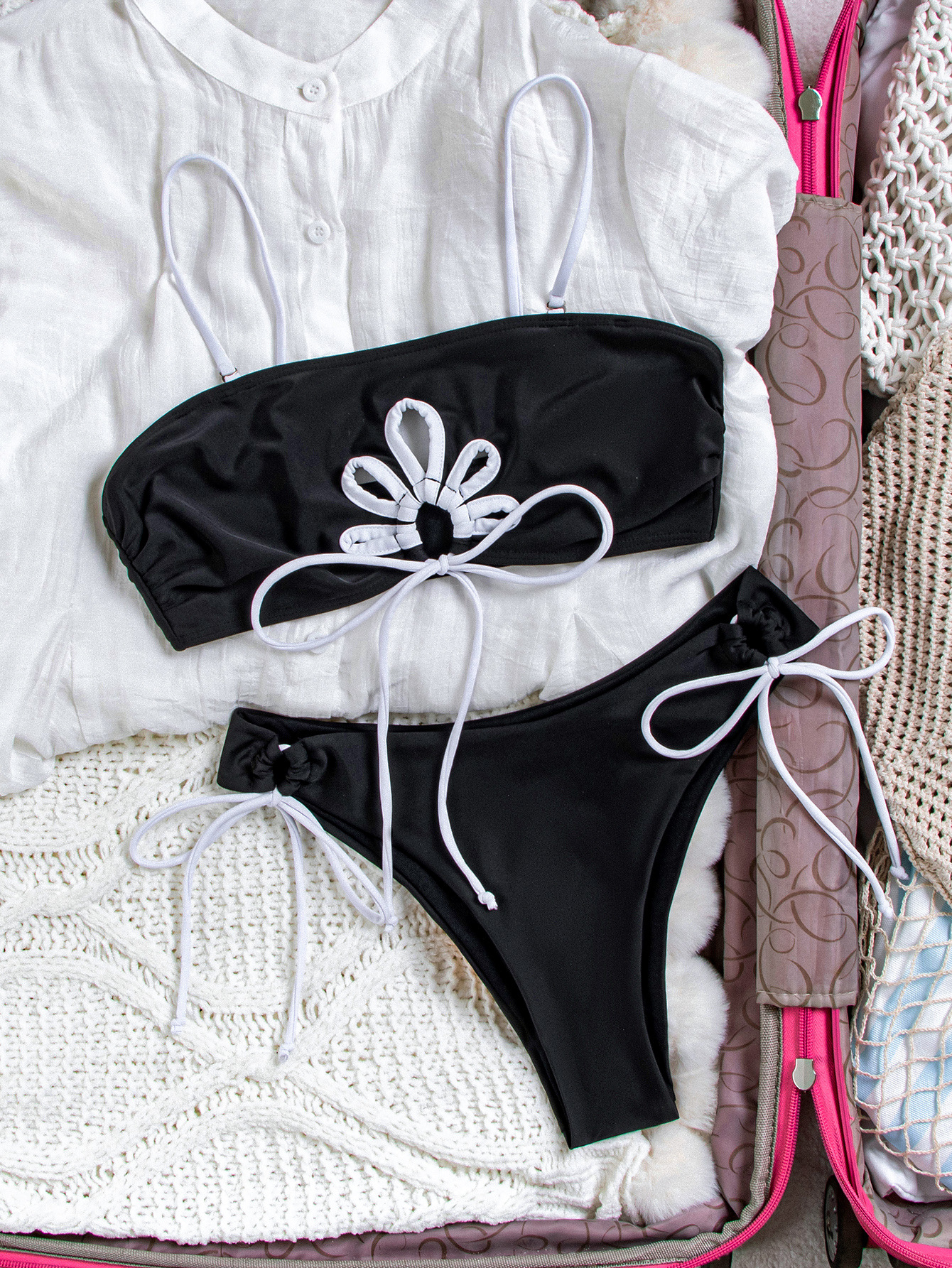 Colorblock Bikini Women Removable Straps Non Padded 2PC Swimsuit