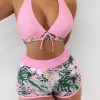 Women High Waisted Bikini Padded No Underwire Nylon Spandex Swimsuit