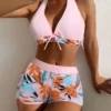 Womens High Rise Bikini Set Padded Conservative Sexy Fresh Swimwear