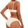 Womens Solid Bikini Wide Straps Pleated Padded Wireless Swimwear
