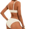 Womens Solid Bikini Wide Straps Pleated Padded Wireless Swimwear